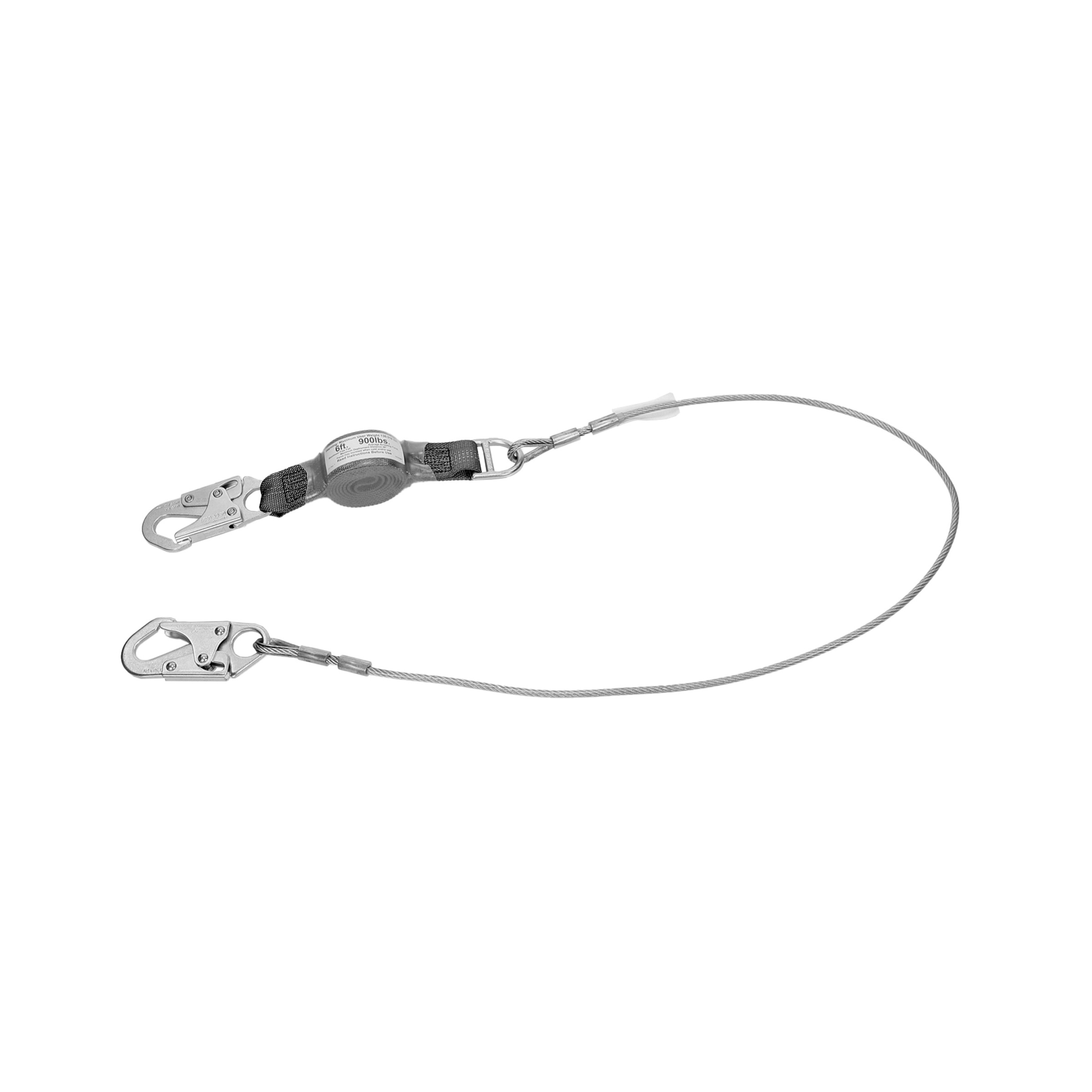 V-Series standard cable single-leg fixed energy absorbing lanyard, 6',36C small snaphooks, ANSI Z359.13-2013